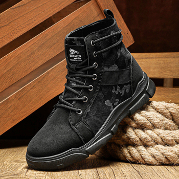 A8C Martin Boots vyriški pavasario ir rudens kamufliažiniai aukštakulniai alpinizmo batai, vidutinio aukščio, drobiniai, kvėpuojantys darbo batai