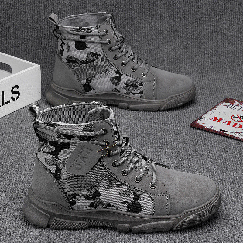 A8C Martin Boots vyriški pavasario ir rudens kamufliažiniai aukštakulniai alpinizmo batai, vidutinio aukščio, drobiniai, kvėpuojantys darbo batai