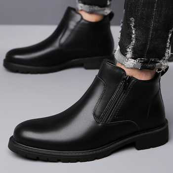 Ypač didelių dydžių vyriški rudens ir žiemos batai „Chelsea“ stiliaus, patogūs, šilti, laisvalaikio odiniai batai.