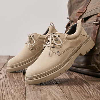 2024 Νέα Ανδρικά Casual Δερμάτινα Παπούτσια Εργασίας από Γνήσιο Δέρμα με Χοντρό Σόλα και Μεγάλο Κεφαλάρι, Ανδρικά Χαμηλά Παπούτσια