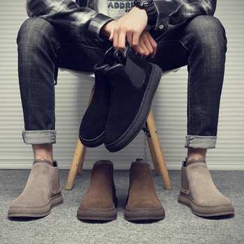 Ανδρικά δερμάτινα παπούτσια Martin Boots με παγωμένο δέρμα, μοντέρνα ανδρικά ψηλοτάκουνα μπότες καπνού, φθινοπωρινές και χειμωνιάτικες μπότες Chelsea, ανδρικές δερμάτινες μπότες