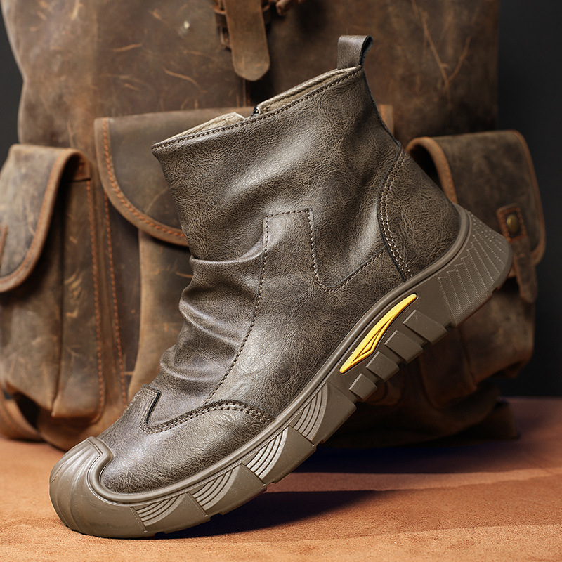 Čizme otporne na habanje, jesenske i zimske modne neklizajuće crne martin čizme s flis podstavom, nove univerzalne modne muške cipele, udobne modne kožne čizme