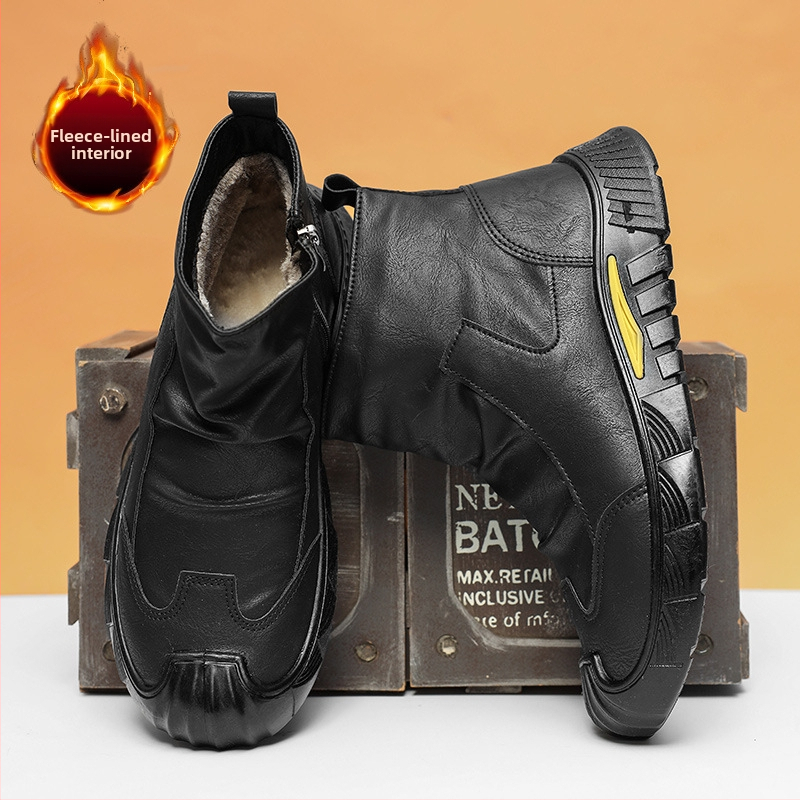Čizme otporne na habanje, jesenske i zimske modne neklizajuće crne martin čizme s flis podstavom, nove univerzalne modne muške cipele, udobne modne kožne čizme