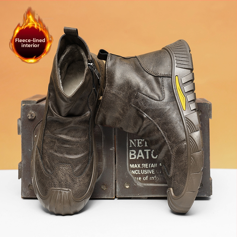 Čizme otporne na habanje, jesenske i zimske modne neklizajuće crne martin čizme s flis podstavom, nove univerzalne modne muške cipele, udobne modne kožne čizme