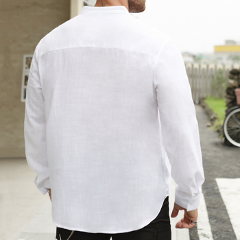 Лека и тънка мъжка риза с дълъг ръкав, ежедневна яка и подгъв Li Shan, плътен цвят, с дълъг ръкав, WISH Slub, памучна и конопена подплата