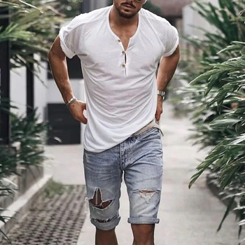 Zahraničný obchod Cezhraničné oblečenie Pánske tričko Henry Crewneck s krátkym rukávom Heavy Men's Slim-fit Color Sports Base Shirt