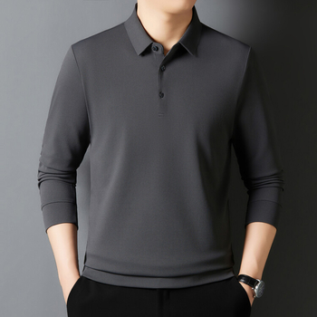 Tricou cu mânecă lungă pentru bărbați, culoare solidă, rever, tricou polo, tricou casual de afaceri pentru tineri și vârste mijlocii, tricou all-match, topuri pentru bărbați, îmbrăcăminte pentru bărbați