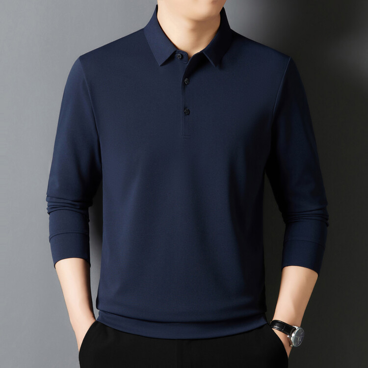 Tricou cu mânecă lungă pentru bărbați, culoare solidă, rever, tricou polo, tricou casual de afaceri pentru tineri și vârste mijlocii, tricou all-match, topuri pentru bărbați, îmbrăcăminte pentru bărbați