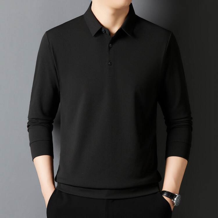 Tricou cu mânecă lungă pentru bărbați, culoare solidă, rever, tricou polo, tricou casual de afaceri pentru tineri și vârste mijlocii, tricou all-match, topuri pentru bărbați, îmbrăcăminte pentru bărbați