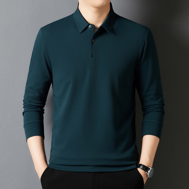 Tricou cu mânecă lungă pentru bărbați, culoare solidă, rever, tricou polo, tricou casual de afaceri pentru tineri și vârste mijlocii, tricou all-match, topuri pentru bărbați, îmbrăcăminte pentru bărbați