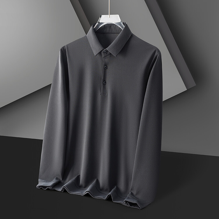 Tricou cu mânecă lungă pentru bărbați, culoare solidă, rever, tricou polo, tricou casual de afaceri pentru tineri și vârste mijlocii, tricou all-match, topuri pentru bărbați, îmbrăcăminte pentru bărbați