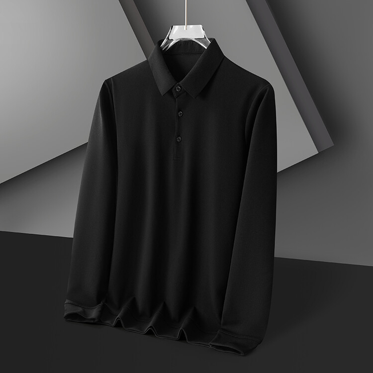 Tricou cu mânecă lungă pentru bărbați, culoare solidă, rever, tricou polo, tricou casual de afaceri pentru tineri și vârste mijlocii, tricou all-match, topuri pentru bărbați, îmbrăcăminte pentru bărbați