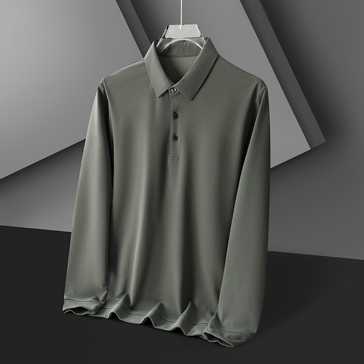 Tricou cu mânecă lungă pentru bărbați, culoare solidă, rever, tricou polo, tricou casual de afaceri pentru tineri și vârste mijlocii, tricou all-match, topuri pentru bărbați, îmbrăcăminte pentru bărbați