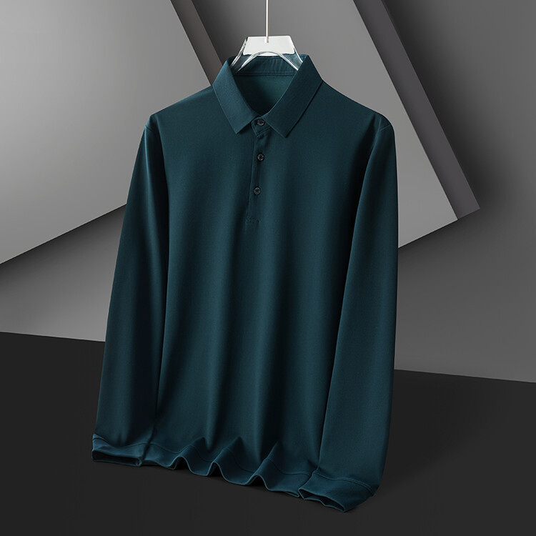 Tricou cu mânecă lungă pentru bărbați, culoare solidă, rever, tricou polo, tricou casual de afaceri pentru tineri și vârste mijlocii, tricou all-match, topuri pentru bărbați, îmbrăcăminte pentru bărbați