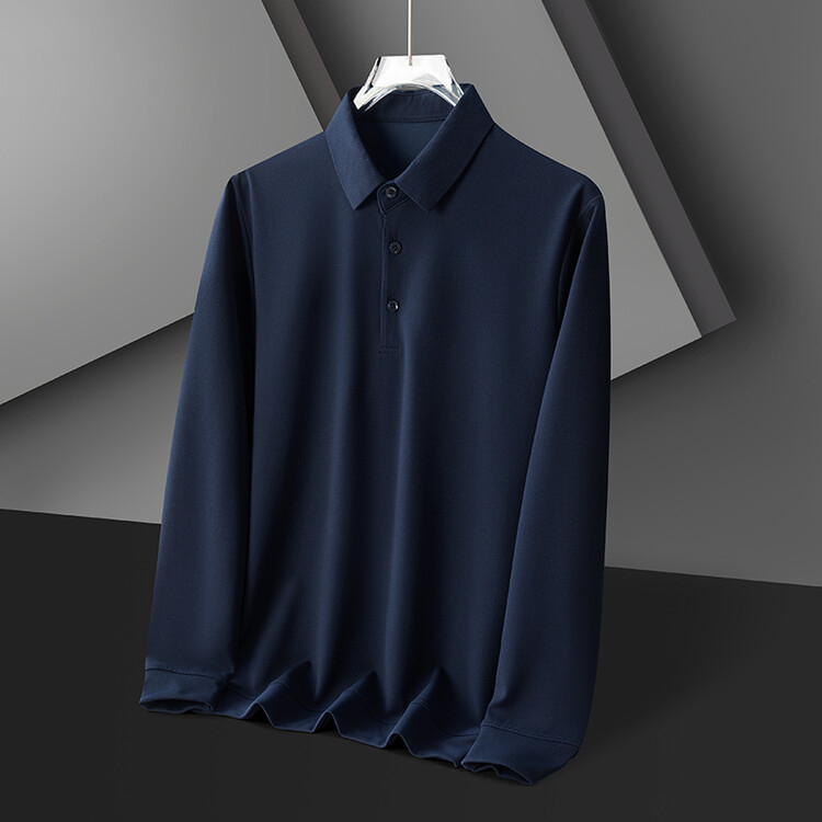 Tricou cu mânecă lungă pentru bărbați, culoare solidă, rever, tricou polo, tricou casual de afaceri pentru tineri și vârste mijlocii, tricou all-match, topuri pentru bărbați, îmbrăcăminte pentru bărbați