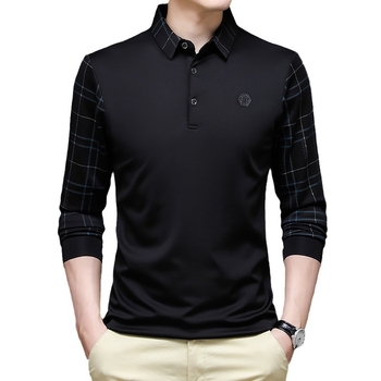 Μακρυμάνικο μπλουζάκι ανοιξιάτικο και φθινοπωρινό για άνδρες μεσήλικες και ηλικιωμένους, μπλουζάκι πόλο με φθινοπωρινό τελείωμα, ανδρικό μπλουζάκι με μακριά μανίκια και πέτο