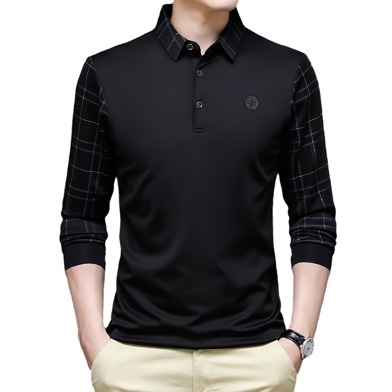 Μακρυμάνικο μπλουζάκι ανοιξιάτικο και φθινοπωρινό για άνδρες μεσήλικες και ηλικιωμένους, μπλουζάκι πόλο με φθινοπωρινό τελείωμα, ανδρικό μπλουζάκι με μακριά μανίκια και πέτο