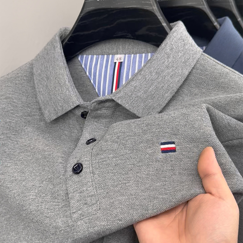Tricou de vară nou 2024, cu mânecă scurtă, pentru bărbați, business casual, polo, cu rever, mânecă jumătate, tricou cu perle, en-gros