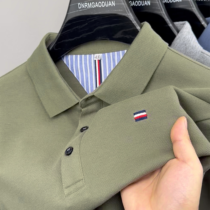 Tricou de vară nou 2024, cu mânecă scurtă, pentru bărbați, business casual, polo, cu rever, mânecă jumătate, tricou cu perle, en-gros