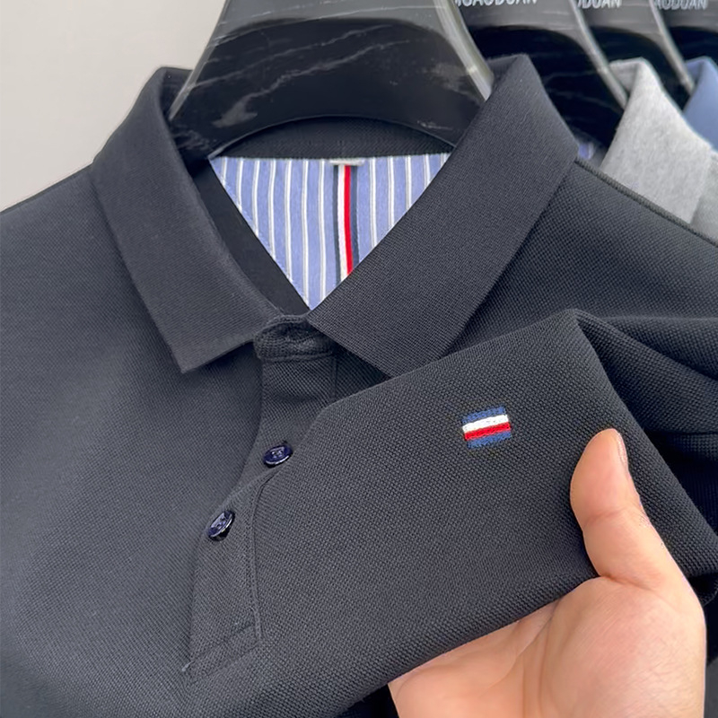 Tricou de vară nou 2024, cu mânecă scurtă, pentru bărbați, business casual, polo, cu rever, mânecă jumătate, tricou cu perle, en-gros
