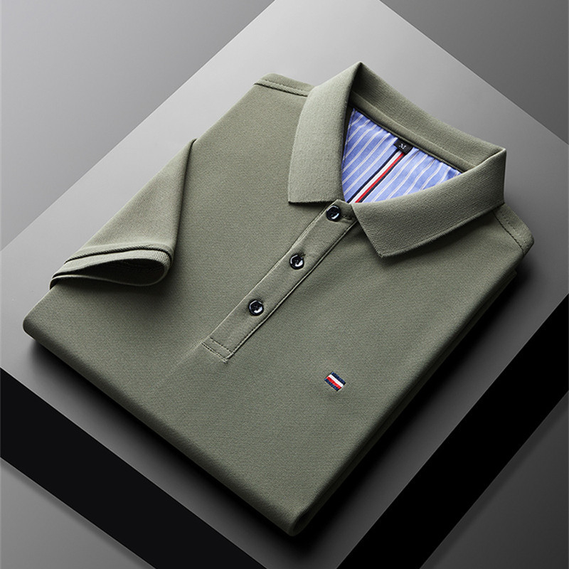 Tricou de vară nou 2024, cu mânecă scurtă, pentru bărbați, business casual, polo, cu rever, mânecă jumătate, tricou cu perle, en-gros