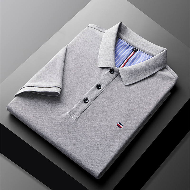 Tricou de vară nou 2024, cu mânecă scurtă, pentru bărbați, business casual, polo, cu rever, mânecă jumătate, tricou cu perle, en-gros