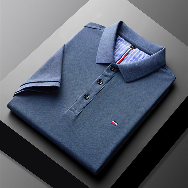 Tricou de vară nou 2024, cu mânecă scurtă, pentru bărbați, business casual, polo, cu rever, mânecă jumătate, tricou cu perle, en-gros