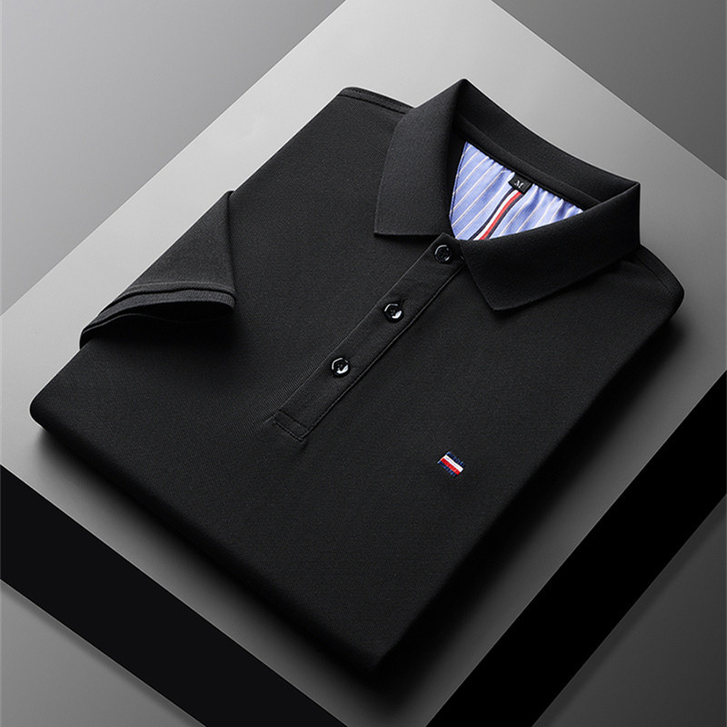 Tricou de vară nou 2024, cu mânecă scurtă, pentru bărbați, business casual, polo, cu rever, mânecă jumătate, tricou cu perle, en-gros