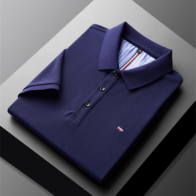 Tricou de vară nou 2024, cu mânecă scurtă, pentru bărbați, business casual, polo, cu rever, mânecă jumătate, tricou cu perle, en-gros