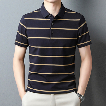 Tricou polo pentru bărbați, de vară, din bumbac, cu dungi, casual, simplu, cu mânecă scurtă, 2024