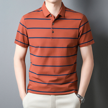 Νέο ανδρικό καλοκαιρινό μπλουζάκι πόλο με ρίγες από βαμβάκι και απλό, απλό, κοντομάνικο, για άνδρες του 2024