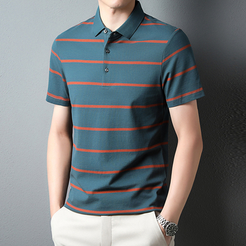 Νέο ανδρικό καλοκαιρινό μπλουζάκι πόλο με ρίγες από βαμβάκι και απλό, απλό, κοντομάνικο, για άνδρες του 2024