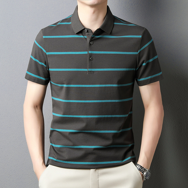 Tricou polo pentru bărbați, de vară, din bumbac, cu dungi, casual, simplu, cu mânecă scurtă, 2024