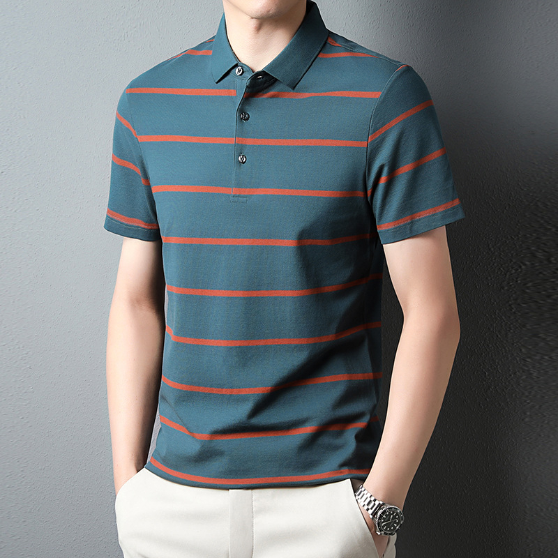 Tricou polo pentru bărbați, de vară, din bumbac, cu dungi, casual, simplu, cu mânecă scurtă, 2024