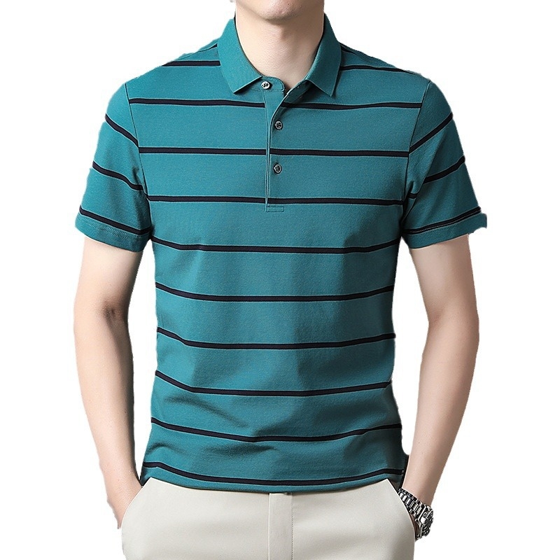 Tricou polo pentru bărbați, de vară, din bumbac, cu dungi, casual, simplu, cu mânecă scurtă, 2024