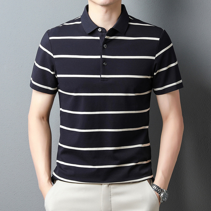 Tricou polo pentru bărbați, de vară, din bumbac, cu dungi, casual, simplu, cu mânecă scurtă, 2024