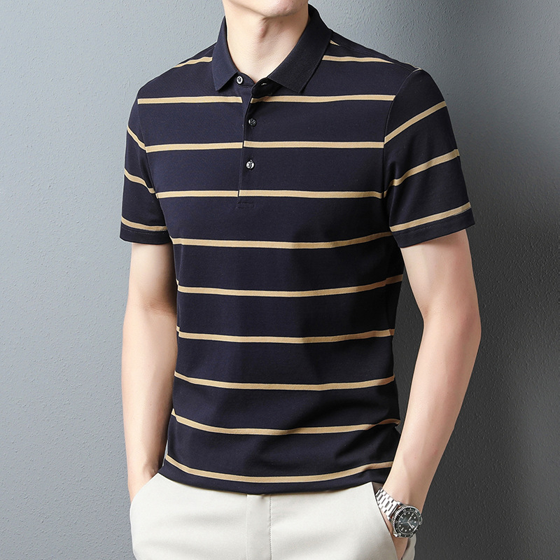 Tricou polo pentru bărbați, de vară, din bumbac, cu dungi, casual, simplu, cu mânecă scurtă, 2024