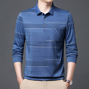 Ανδρικό πόλο με μακριά μανίκια και πέτο για την άνοιξη και το φθινόπωρο, ανδρικό τοπ για μεσήλικες, μπλουζάκι με βάση, φαρδιά, καθημερινή ένδυση για μπαμπά