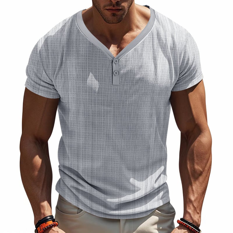 Tricou transfrontalier Amazon imitație de cânepă bambus vrac respirabil casual american de vară cu mânecă scurtă tricou Tough Guy bărbați Henry Shirt