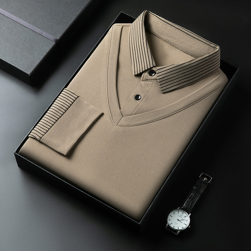 Tricou bărbați 2025, primăvara și toamna, cu mânecă lungă, model Faux, din două piese, strat de bază, confortabil, casual, respirabil, de vârstă mijlocie