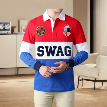 Nové pánske polo tričko s dlhým rukávom, vysoko kvalitné, európske, americké, britské, ležérne, športové, vyšívaný kvet, kontrastná bavlna Lel