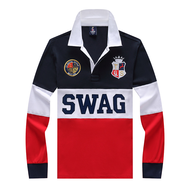 Nové pánske polo tričko s dlhým rukávom, vysoko kvalitné, európske, americké, britské, ležérne, športové, vyšívaný kvet, kontrastná bavlna Lel