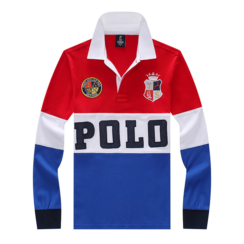 Nové pánske polo tričko s dlhým rukávom, vysoko kvalitné, európske, americké, britské, ležérne, športové, vyšívaný kvet, kontrastná bavlna Lel