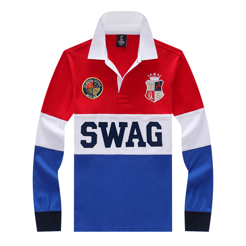 Nové pánske polo tričko s dlhým rukávom, vysoko kvalitné, európske, americké, britské, ležérne, športové, vyšívaný kvet, kontrastná bavlna Lel