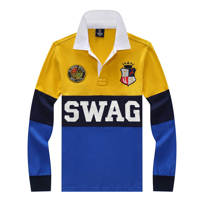 Nové pánske polo tričko s dlhým rukávom, vysoko kvalitné, európske, americké, britské, ležérne, športové, vyšívaný kvet, kontrastná bavlna Lel