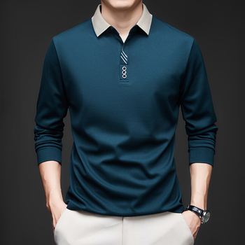 Άνοιξη και Φθινόπωρο 2024 Νέα Άφιξη Ανδρών για Νέους και Μεσήλικες, Μοντέρνο Casual T-shirt με Μακρυμάνικο γιακά και Ψαλίδι, Πόλο