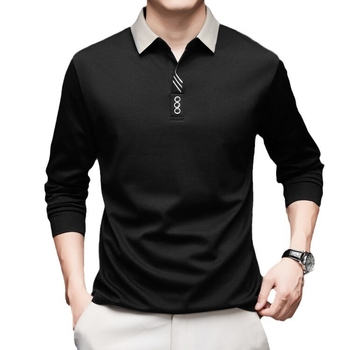 Άνοιξη και Φθινόπωρο 2024 Νέα Άφιξη Ανδρών για Νέους και Μεσήλικες, Μοντέρνο Casual T-shirt με Μακρυμάνικο γιακά και Ψαλίδι, Πόλο