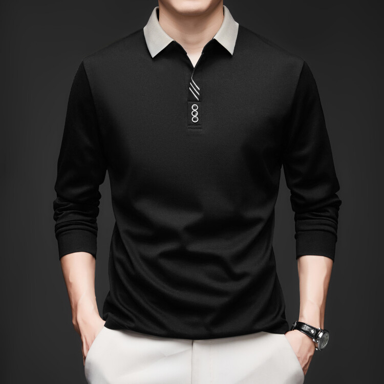 2024. aasta kevad- ja sügisene uus saabumine meeste noortele ja keskealistele suurte kääridega kraega moodne vabaaja pikkade varrukatega T-särk polosärk