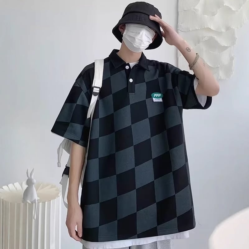 Američki stil Retro studentski stil Karirana Lel polo majica kratkih rukava Muška i ženska ljetna majica s polurukavima Paul majica bf