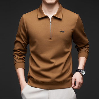 Toamna 2024 Tricou nou pentru bărbați cu mânecă lungă, rever subțire, cămașă casual de bază, tricou casual, tricou polo pentru tineri